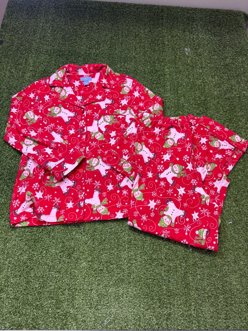 Cabernet Sleepwear 2 Piece Pajama Set Winter Snowmen Christmas Cotton Button M